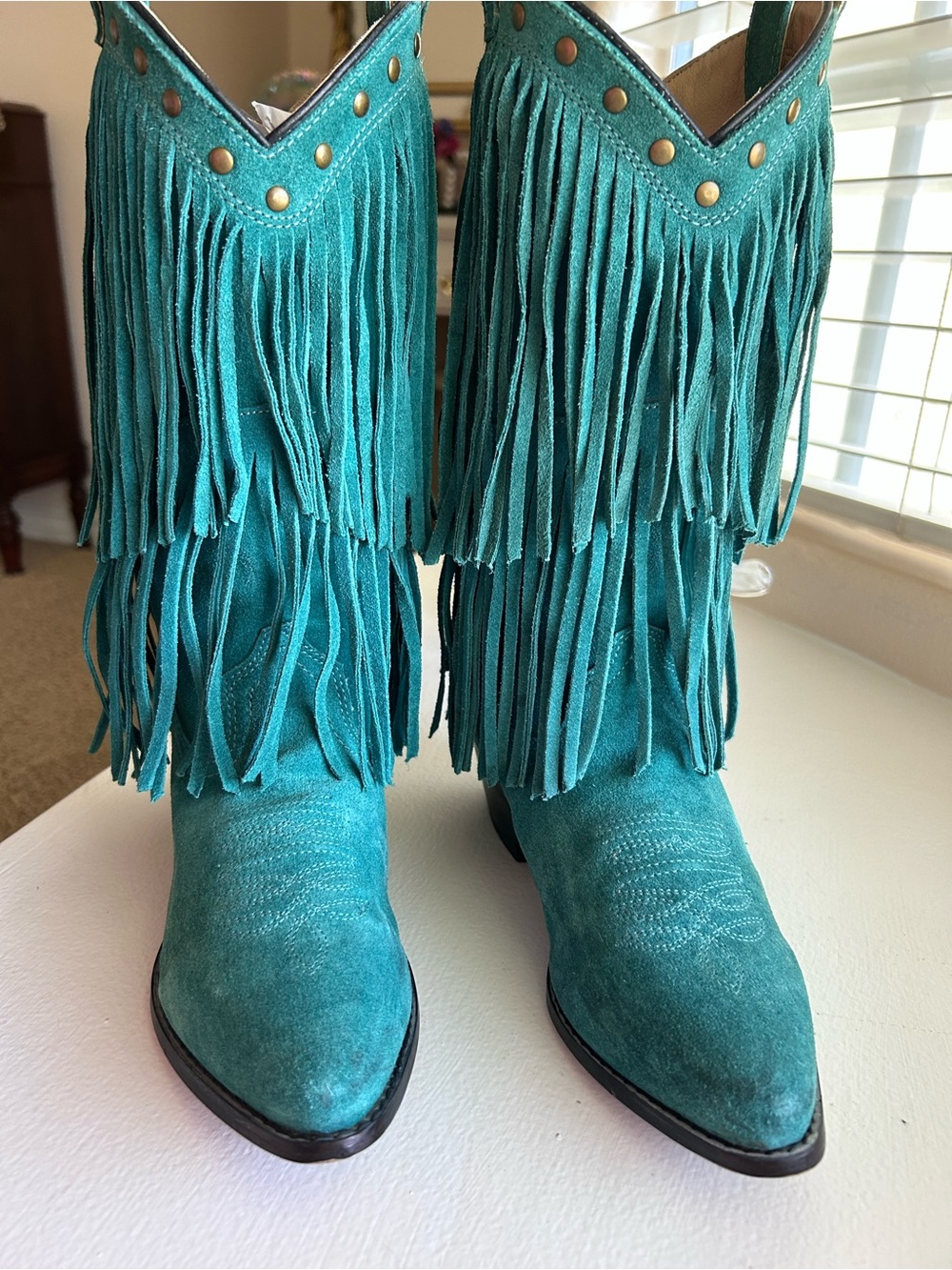 Smoky Mountain Turquoise Suede Fringe Western Boots